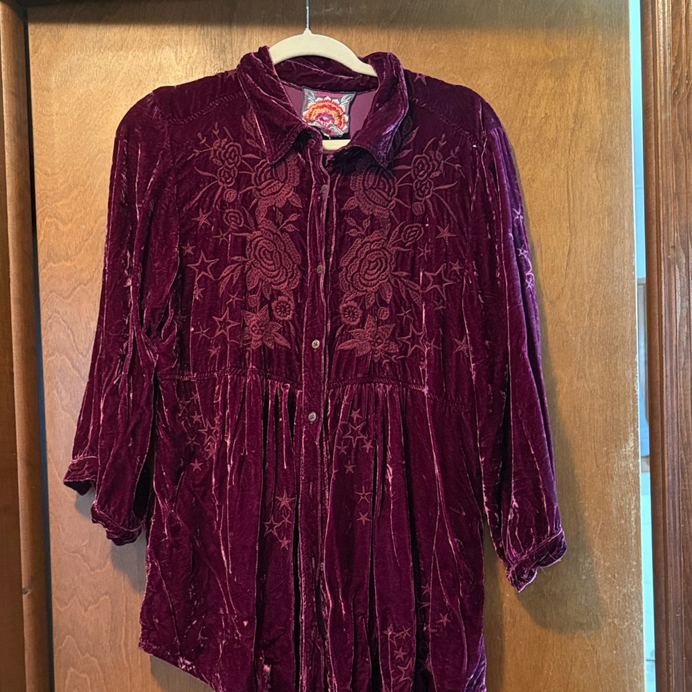 Velvet Embroidered Button-Up Shirt Johnny Was